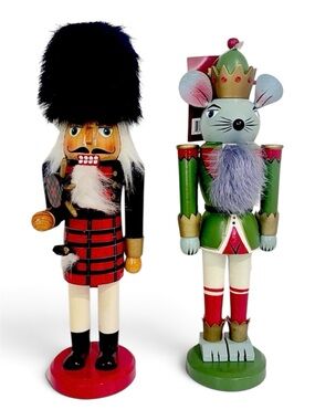 12” Hand Painted Wooden Nutcracker Set of 2 Mouse King & Scottish Bagpiper